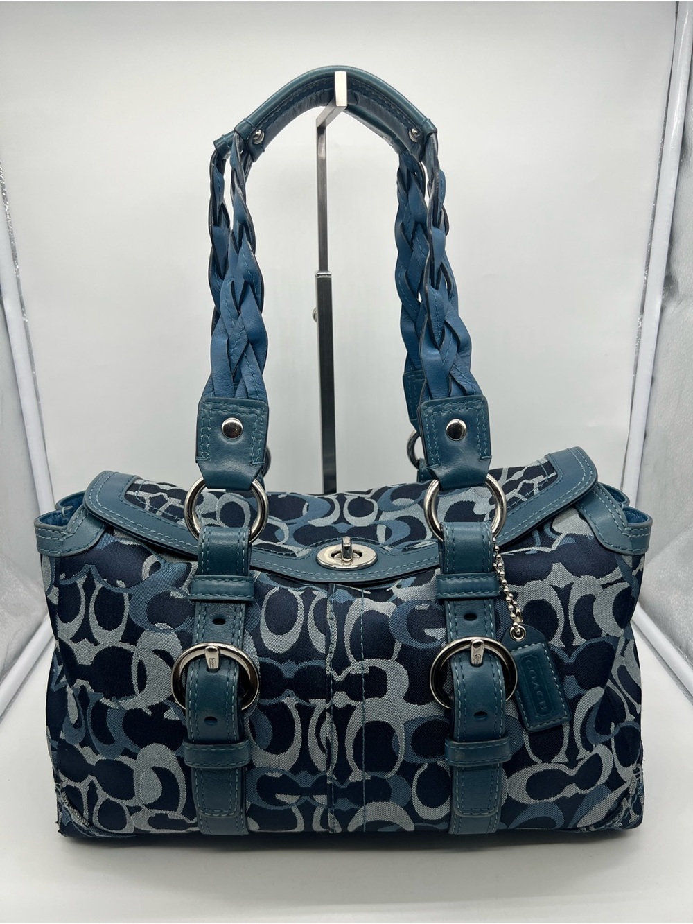 COACH 10995 Y2K Chelsea Optic Signature Jacquard Fabric Denim Leather Trim Bag